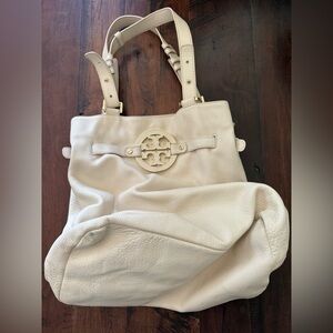 Tory Burch white leather bag with gold accents